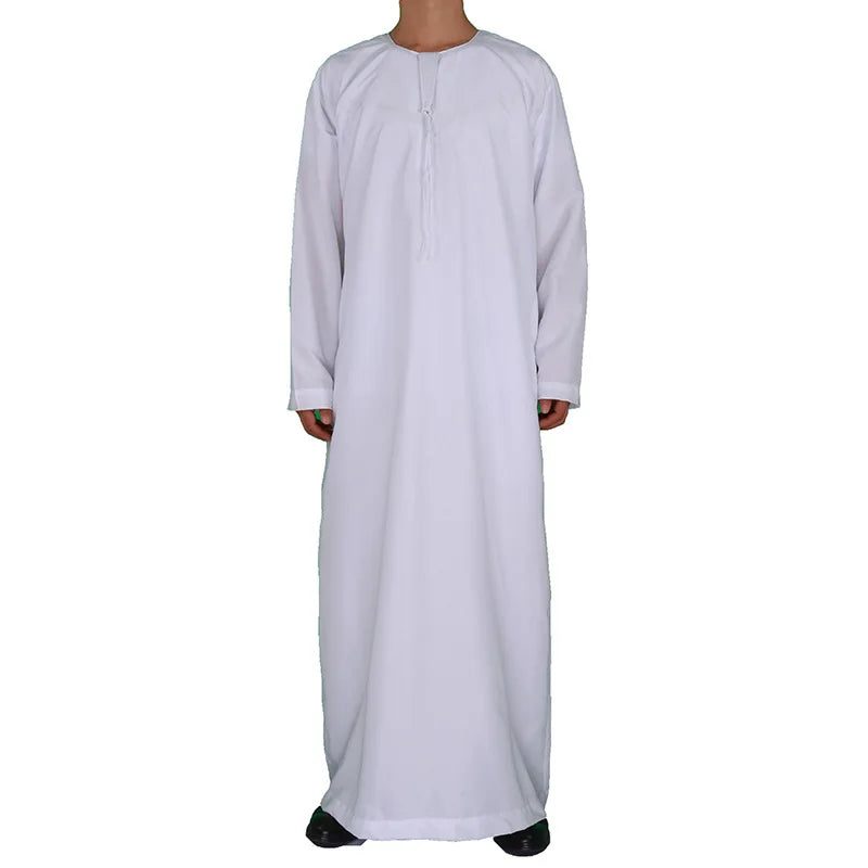 Muslim Fashion Men Jubba Thobe Long Sleeve White Color Round Neck Islamic Arabic Kaftan Men Abaya Islamic Clothing