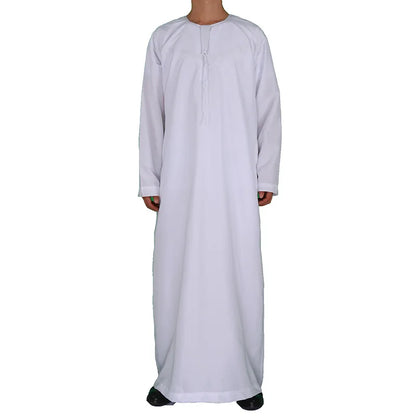 Muslim Fashion Men Jubba Thobe Long Sleeve White Color Round Neck Islamic Arabic Kaftan Men Abaya  Islamic Clothing