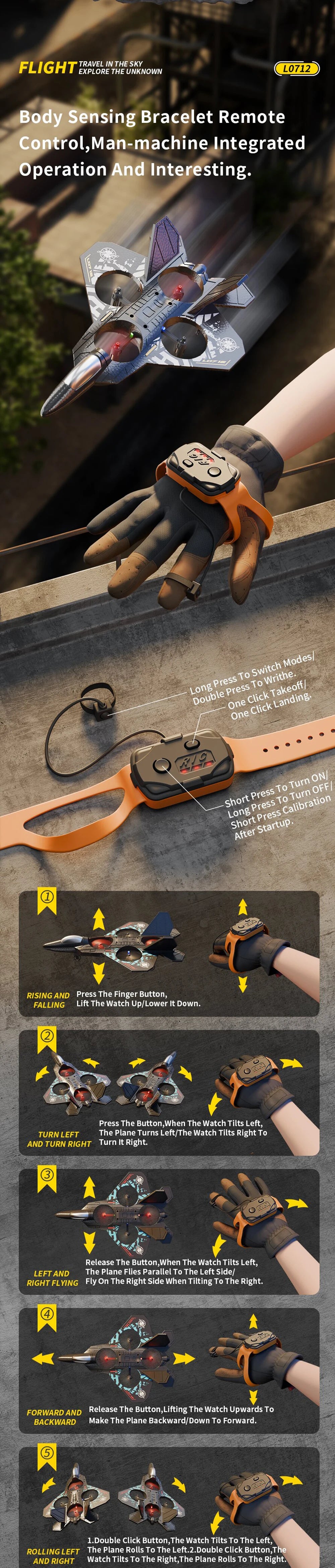 L0712 RC Remote Control Airplane 2.4G Gravity Sensing RC Glider One Key Takeoff 360° Rotation Plane EPP Foam Kids Toys