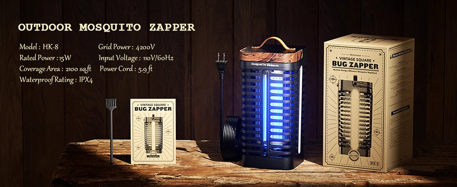 Minimoon Bug Zapper Outdoor with Dual LED Lights 15W Mosquito Zapper 4200V Electric Fly Trap IPX4 Fly Zapper for Backyard Patio