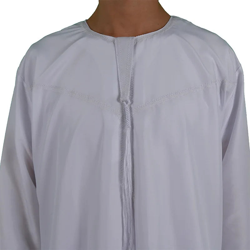 Muslim Fashion Men Jubba Thobe Long Sleeve White Color Round Neck Islamic Arabic Kaftan Men Abaya  Islamic Clothing