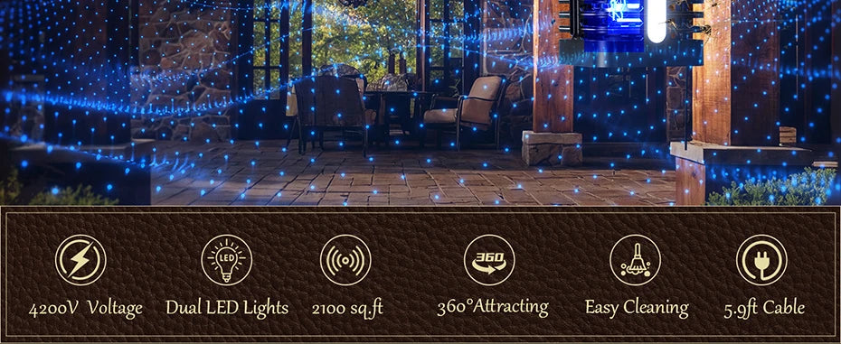Minimoon Bug Zapper Outdoor with Dual LED Lights 15W Mosquito Zapper 4200V Electric Fly Trap IPX4 Fly Zapper for Backyard Patio